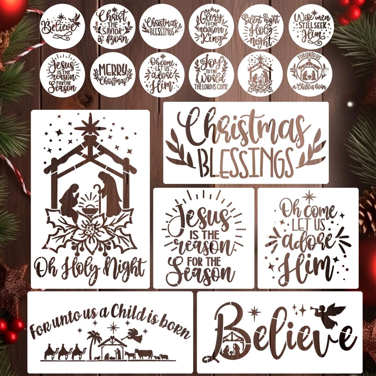 Nativity Stencils for Crafts Reusable Believe Holiday Drawing 12"L x 8"W